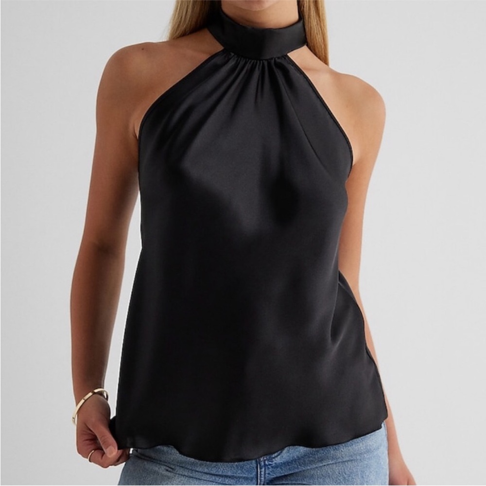 Express Black Satin Halter Tank Top L NEW